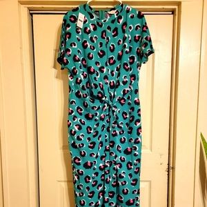Liquorish long dress front split, teal cheetah